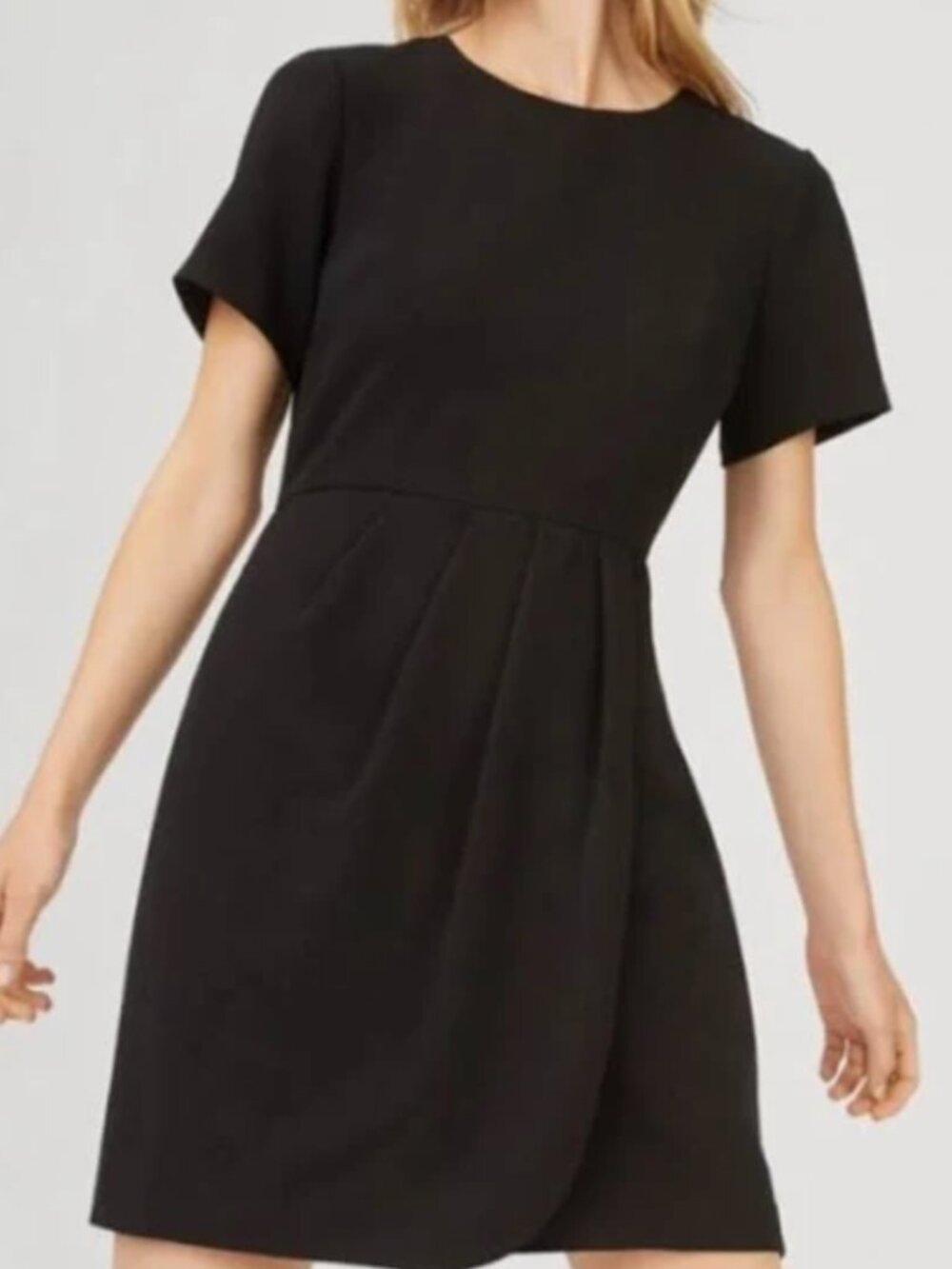 Club Monaco Lynndalyn Short-Sleeve Pleated Wrap Dress in Black, US 6